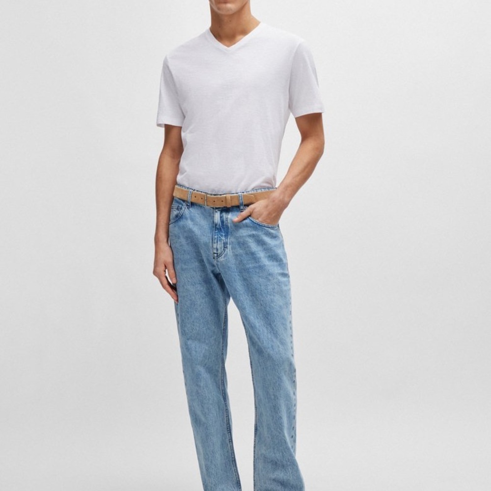 Boss White V-Neck Shirt In Mercerized Cotton - Picture 5 of 9